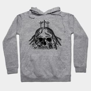 Mount Calvary near Jerusalem, in the shape of a skull, three crosses on top Hoodie